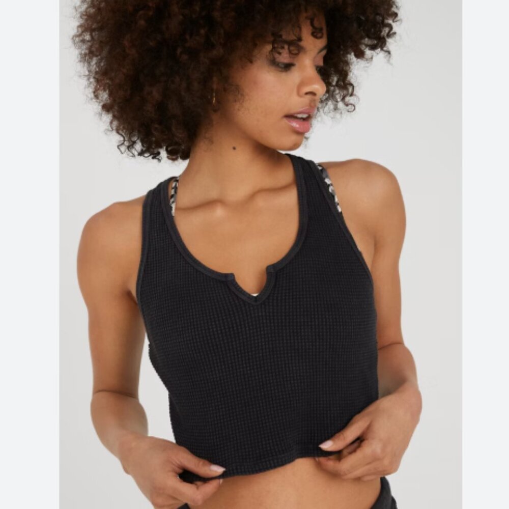 Aerie Offline Charcoal Gray Wow Waffle‎ Cropped Tank Top M